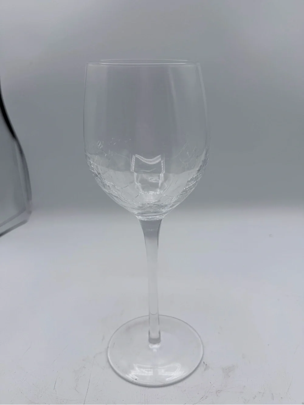(5) Pier 1 Clear Crackle Balloon Red Wine Glass Goblet Angle Slanted Rim 8 5/8”